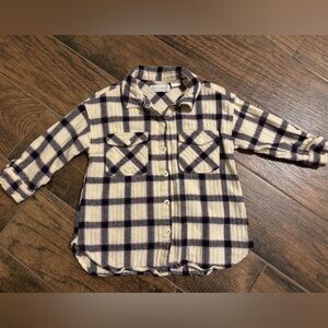 Zara Toddler Shacket Cream Purple Black 4T Girls Plaid Shirt